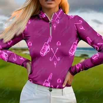 2024 новая осенне-зимняя уличная женская рубашка для гольфа-поло с длинными рукавами, спортивная одежда для отдыха, теннисная рубашка для гольфа с простым принтом, топ