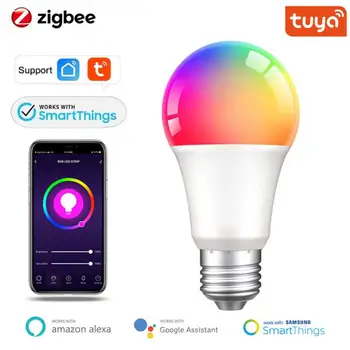 Умная Лампочка Tuya Zigbee 3.0 RGBCW, Меняющая Цвет Светодиодной Лампы E27, Лампа Tuya, приложение Smart Life, Работающее С Alexa Google Home