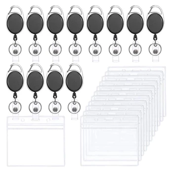 1 комплект пластиковых карт с зажимами для бейджей, выдвижной сверхпрочный прозрачный держатель для удостоверения личности