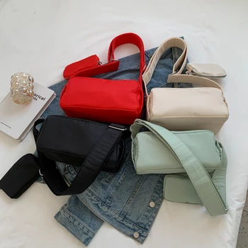 Женская простая сумка-ранец на молнии, холщовая повседневная сумка-слинг в уличном стиле, легкая универсальная сумка с набором кошельков