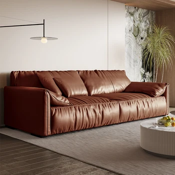 Итальянский диван из искусственной кожи Наппа, современный простой кремовый диван из воловьей кожи, комбинированная мебель, диван-кресла