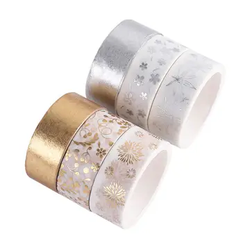 Набор из 6 рулонов ленты Васи Наклейка из золотой / серебряной фольги Шириной 15 мм, декоративные клейкие ленты для скрапбукинга, подарочная упаковка 
