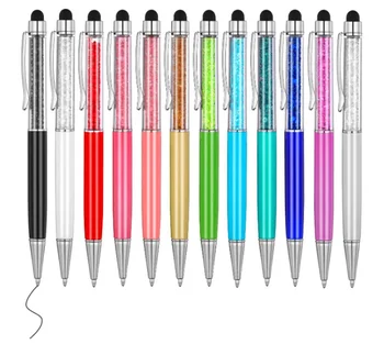 200шт Bling 2 в 1 Красочный кристалл Емкостный сенсорный стилус Шариковая ручка для iPad iPhone 12 13 Samsung смартфон ручка