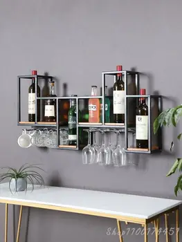 Винный стеллаж из кованого железа в европейском стиле, настенное украшение настенного стеллажа, креативный винный шкаф для ресторана, подвесной шкаф для вина