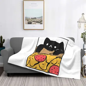 Удобное одеяло для кошек, флисовая фланель, Всесезонное дышащее Супер теплое клетчатое одеяло для пиццы с черным котом, покрывало для кровати