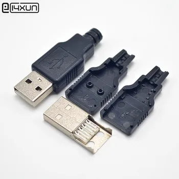 5шт Штекерный USB-разъем Типа A с 4-Контактной Розеткой С Черной Пластиковой Крышкой Сварочного Типа 3 в 1 DIY Вилки для кабеля OD3.0mm