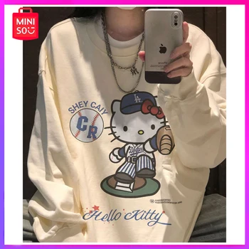 Miniso Sanrio Нишевый Дизайн Из Чистого Хлопка, Стильное Пальто Hello Kitty, Свободная Толстовка В Стиле Пары, Рождественский Подарок На День Рождения