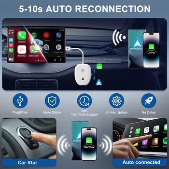 Проводной и Беспроводной CarPlay Android Auto Wireless Adapter Plug and Play 5G WIFI Dongle Бесшовное Подключение для Android /Apple Car OEM