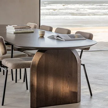 Обеденный стол в скандинавском стиле ваби-саби из массива дерева, обеденный стол, простой длинный стол, дизайнерский письменный стол