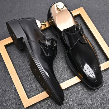 Новые деловые туфли из блестящей кожи с квадратной головкой и пряжкой с гравировкой Bullock
