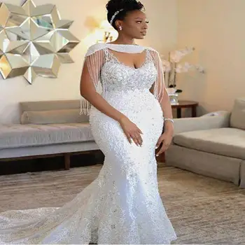 Новое свадебное платье больших размеров для африканских женщин, сшитое на заказ, жемчужная Русалка, сексуальные платья невесты 2023