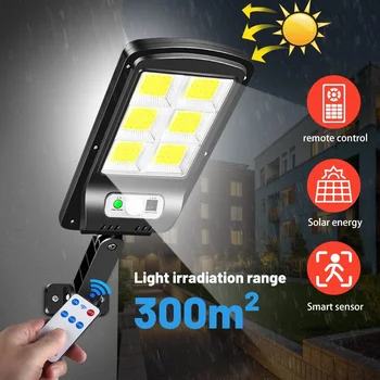 Светодиодный умный датчик солнечной зарядки Уличный садовый светильник на открытом воздухе 3 режима Настенный светильник с дистанционным управлением IP67 120COB