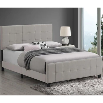 Кровать с мягкой обивкой, прочная конструкция, мягкая и удобная, современная элегантность, простая и стильная, бежевый