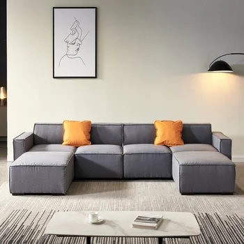 Серый модульный U-образный секционный тканевый диван, легко монтируемый для внутренней мебели для гостиной