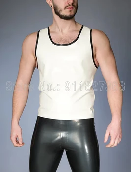100% Латексный мускульный жилет, рубашка без рукавов, модная сексуальная белая с черной отделкой, мужская горячая и сексуальная футболка на заказ