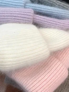 Зимняя шапка Корейская версия, пуловер из шерсти кролика, детская вязаная шапка из шерсти ангорского кролика, универсальная теплая шерстяная шапка