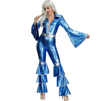 Женский костюм хиппи на Хэллоуин, винтажное выступление на дискотеке 1970-х, танцевальный комбинезон, певица, женщины, косплей хиппи, карнавал