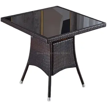 Журнальный столик из ротанга, стол и стул Для отдыха на свежем воздухе, Ротанговый стул из трех частей, Маленький круглый столик из закаленного стекла, простой чайный
