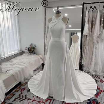 Mryarce 2024 Простые Элегантные свадебные платья на бретелях из эластичного крепа Grayson, свадебные платья без спинки со съемной верхней юбкой
