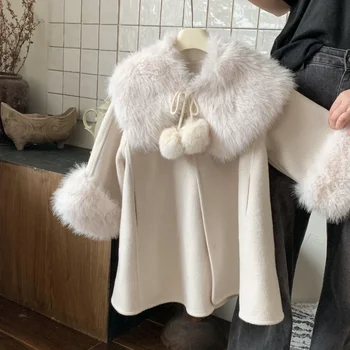Зимняя детская одежда, шерстяное пальто для девочек, осенне-зимний детский темперамент, однотонное шерстяное пальто средней длины, двустороннее