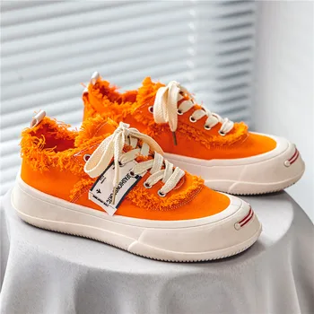 Мода 2023, повседневная вулканизационная обувь, мужская уличная одежда, модные оранжевые мужские парусиновые кроссовки, уличная нескользящая мужская обувь для скейтборда