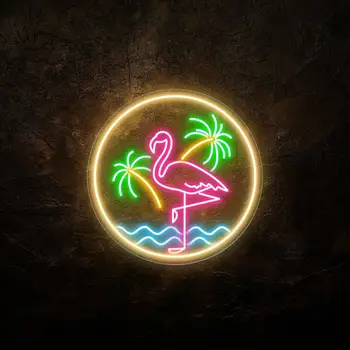Неоновая вывеска в виде пальмы с питанием от USB для декора комнаты, светодиодный неоновый светильник Flamingo с регулируемой яркостью, ночник для детской комнаты, подарок на День рождения