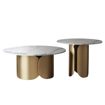 Скандинавская современная светлая роскошная каменная плита Мраморный круглый чайный столик гостиная небольшой квартиры