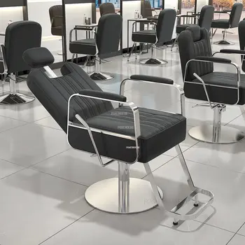 Современные парикмахерские кресла из нержавеющей стали, Профессиональное парикмахерское кресло для салона красоты, легкая Роскошная Мебель для салона, Откидывающееся Вращающееся кресло