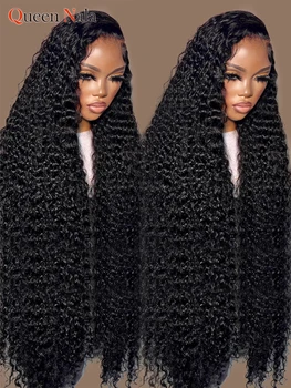 парики из человеческих волос на кружеве 13x4, Бразильский парик с глубокой волной, фронтальный парик на 360 кружев, фронтальные вьющиеся парики из человеческих волос, предварительно выщипанный парик для женщин