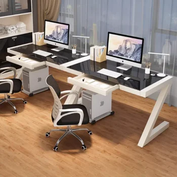Современный простой настольный Компьютерный стол Спальня Стеклянный кабинет Игровые столы с подносом Минималистичный Эргономичный стол Угловая Офисная мебель