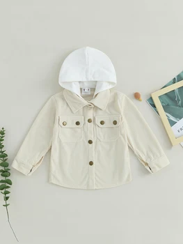 Зимняя флисовая куртка с капюшоном для маленькой девочки, пальто с пуговицами в клетку контрастного цвета с длинными рукавами