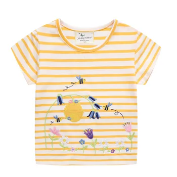 Летние футболки с принтом пчел и цветов для маленьких девочек, новые модные хлопковые детские топы, детские футболки с цветочным рисунком для девочек