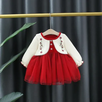Весенняя одежда для новорожденных девочек, кружевное платье с вышивкой для маленьких девочек, ткань 1 Т, платье-пачка на день рождения, Рождественское платье принцессы