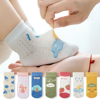 Летние сетчатые тонкие детские носки для девочек и мальчиков, хлопковые детские носки с милым кроликом и облаком, детские повседневные нескользящие носки для пола