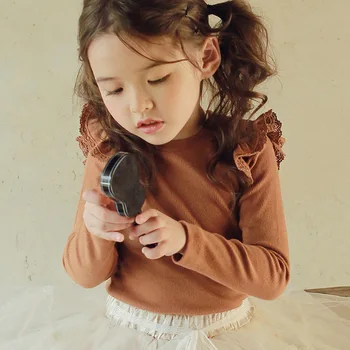 Нижняя рубашка для девочек, весенне-осеннее корейское издание, модная детская футболка с круглым вырезом и длинными рукавами, повседневный универсальный детский топик