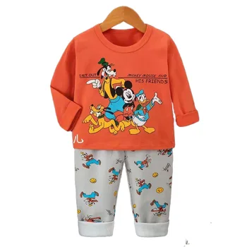 Хлопковая детская одежда с Микки, комплекты одежды с длинными рукавами для мальчиков и девочек, детская одежда из 100% хлопка от 0 до 3 лет