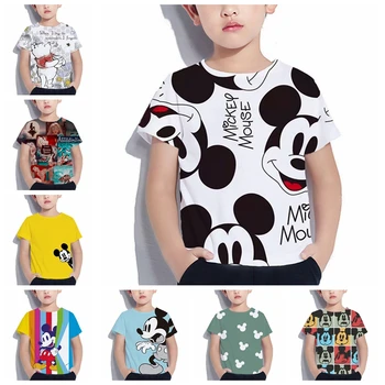 Летняя Одежда для маленьких детей, футболки для девочек, футболки с рисунком Микки Мауса для мальчиков, хлопковые футболки с короткими рукавами, детская одежда для малышей