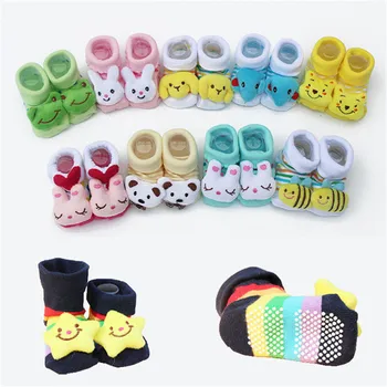 Носки для новорожденных, детские носки с милыми животными, Детские носки на нескользящей резиновой подошве, носки для младенцев, носки с героями мультфильмов для девочек и мальчиков