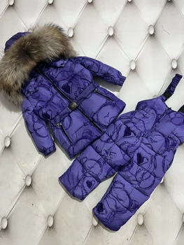 Брендовая зимняя новая детская пуховая куртка для девочек, детская толстая пуховая куртка, детское пальто, брюки на подтяжках, зимний костюм, верхняя одежда, пуховая парка