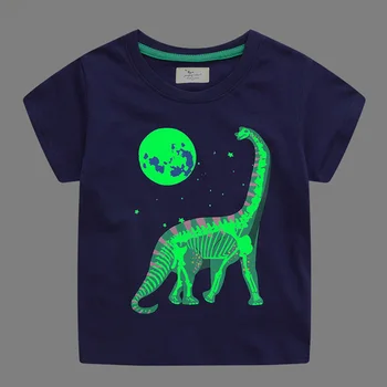 Серебристая футболка с рисунком динозавра для мальчиков 2024, Летняя новая детская футболка с коротким рукавом, трикотажные футболки, детская одежда