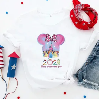 Disney 2024 Одежда Для Семейного Отдыха Эстетическая Мода Поездка В Диснейленд Женская футболка Для Мамы И Детей Одинаковые Комплекты Бесплатная Доставка