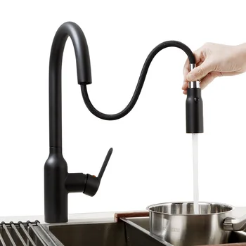 Черный и хромированный выдвижной кран для кухонной раковины, смеситель для воды, магнитный безопасный кухонный кран двойного назначения