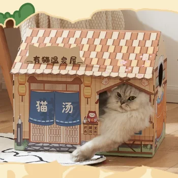 Милый кошачий домик Кошачья вешалка для кошек Игрушечная кровать Кошачья царапина Картонный скребок для кошек Katten Scratch Board