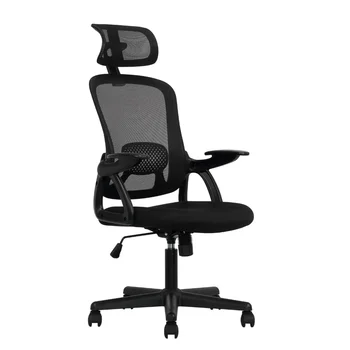 Эргономичный офисный стул Mainstays с регулируемым подголовником, черная ткань, грузоподъемность 275 фунтов