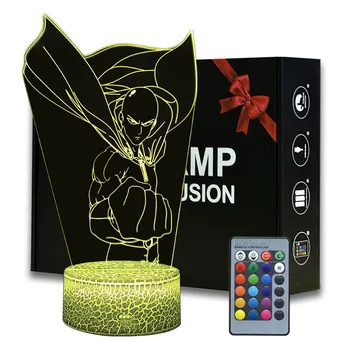 3D Иллюзия Ночных Огней One Punch Man Модель Трогательной Светодиодной Лампы Декор Детской Спальни Animie One Punch Освещение С Дистанционным Управлением