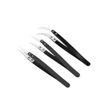 3шт Керамических пинцета с черной ручкой, коррозионностойкие инструменты для обслуживания изоляции и зажима