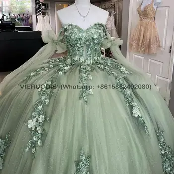 Мятно-зеленые пышные платья принцессы, бальное платье 2022, кружевные аппликации, Милое 16 платье, Vestidos De 15 Años, выпускной