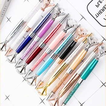 металлическая ручка с кристаллами 500шт, большая шариковая ручка с бриллиантами 1,0 мм, черная ручка для письма, подарочная шариковая ручка для школьников