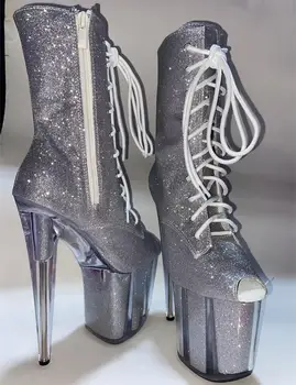 серебристые ботильоны для танцев на шесте на очень высоком каблуке 20 см, водонепроницаемая платформа, 8 дюймов, пикантные женские ботинки в европейском и американском стиле