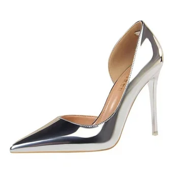 Женская обувь на высоком каблуке 2023, Лоферы, босоножки на шпильке, серебряные дизайнерские роскошные Элегантные женские туфли-лодочки, сексуальный вечерний острый носок